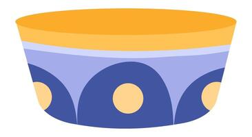 Modern ceramic bowl with blue and orange abstract design representing arches and circles, isolated on white background, suitable for food and kitchen concepts vector