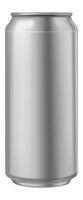 Realistic aluminum can featuring a sleek silver finish, offering a clean and versatile canvas for displaying beverage or product branding in a modern and minimalistic style vector