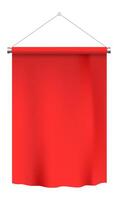 Red cloth banner hanging on a metal support creating a vibrant and eye catching display against a clean white background, perfect for showcasing messages or announcements vector
