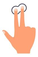 Multi touch zoom in gesture performed by index finger and middle finger pinching outwards on touchscreen representing scaling, zooming, expanding and enlarging vector
