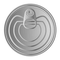 Realistic illustration featuring a closed metal tin can lid with a pull tab ring, viewed from above and isolated against a clean white background, emphasizing its sleek design vector