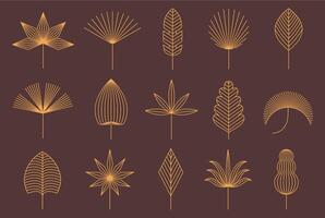 Linear floral boho leaf. Tropical leaves, geometric botanical decor, elegant floral outlines bohemian minimalist line art shapes set with editable stroke path vector