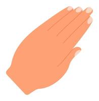 Slightly tilted open hand with visible palm and fingers extended upwards, making a stopping or slowing down gesture, isolated on white background vector