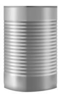 Grey metal tin can preserving food, featuring a closed and sealed design with a textured corrugated surface, isolated against a clean white background, shown from the front vector