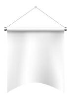 White empty banner hanging gracefully on a white wall, gently waving to create a soft, curved shape, perfect for displaying designs and delivering messages effectively vector