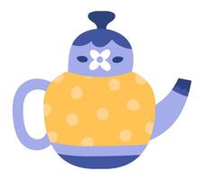 Whimsical teapot with a charming flower adornment and playful polka dots, adding a touch of joy to teatime, perfect for children's illustrations or any project needing a dose of cuteness vector