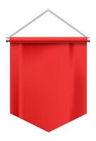 Red pennant hanging from a metallic support, featuring a blank space ideal for promoting events, sales, or important messages, set against a clean white background vector