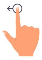 Human hand with index finger touching a digital touchscreen and swiping to the left, indicating a gesture based interaction with a technological device vector