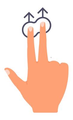 Two fingers sliding up on a touchscreen, zooming in to expand content or images with a seamless gesture, illustrating modern interaction with mobile devices and user interfaces