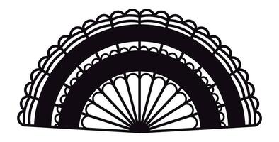 Intricate floral pattern adorning a traditional Spanish hand fan, presented in a striking black and white design, capturing the essence of Spanish culture and craftsmanship vector
