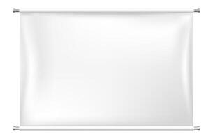 White rectangular banner hanging from a metallic border, creating a blank canvas for design or presentation purposes, isolated on a white background, providing a clean and professional look vector