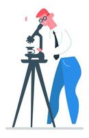 Laboratory worker looking into microscope and doing medical research showing thumb up, healthcare and medical concept illustration isolated on white background vector