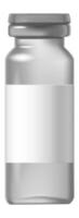 Silver medical bottle featuring a blank white label, positioned on a clean white background, offering ample space for custom text and design elements. Perfect for healthcare branding vector
