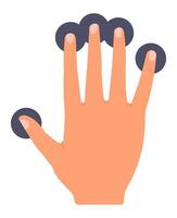 Open hand with fingers fully extended, pressing four virtual round buttons at once, illustrating interaction with a digital interface and showcasing modern technology in action vector