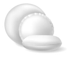 Realistic white blank packaging set for hygiene products or cosmetics is standing on white background, ready for your design, round and oval shapes, 3d mock up vector