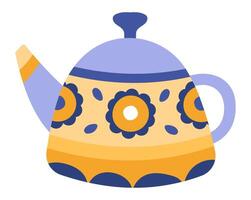Charming, decorated teapot stands out with its floral pattern, evoking warm and inviting teatime moments, perfect for enjoying a comforting beverage vector