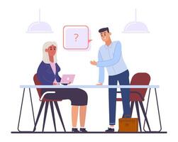 Business colleagues discussing work issues, communicating during corporate meeting in office, employee asking question to manager, business conversation and cooperation concept vector