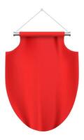 Red pennant hanging from a metallic support, secured with two ropes and a ring against a white background, creating a striking and memorable visual for various promotional needs vector