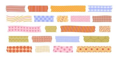Patterned washi tape. Colorful adhesive strips with hand drawn and abstract geometric patterns. Scrapbooking themed mixed media decorative dividers set vector