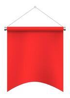 Red pennant hanging against a white background, symbolizing advertisement, celebration, success, and various events like festivals, parties, and grand openings vector