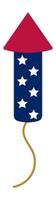 Simple illustration of a firework rocket with a red cone and white stars on a blue body, representing celebrations and holidays in the United States vector