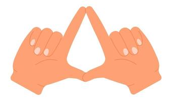 Two hands are creating a triangular shape by touching fingertips together, symbolizing connection, unity, and geometric precision against a clean white backdrop vector