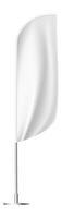 Waving white feather flag on a sturdy metal pole with a round base, offering an ideal blank canvas for displaying custom designs or impactful messages in various settings vector