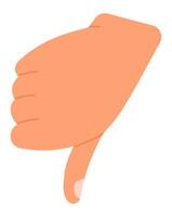 Cartoon hand featuring a thumb pointing downward, conveying strong disapproval and disagreement in a minimalist, expressive style, perfect for illustrating negative feedback or rejection vector
