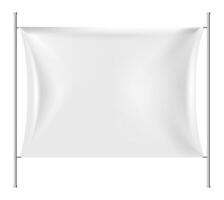 Realistic white rectangular flag waving gracefully between two vertical poles against a pristine white background, offering ample space for customization with any design or message vector