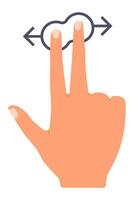 Human hand making gesture on touchscreen device, scrolling or zooming with two fingers, interacting with electronic device, modern technology concept vector