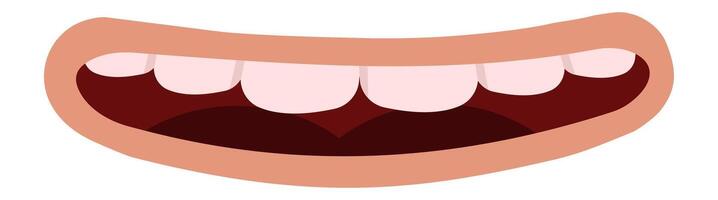 Cartoon mouth displaying bright white teeth and pink gums, widely smiling and radiating happiness, isolated against a clean white background for a cheerful and joyful vibe vector