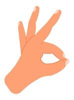 Cartoon hand displaying an ok sign, with the index finger and thumb forming a perfect circle, isolated against a clean white background, conveying positivity and approval vector