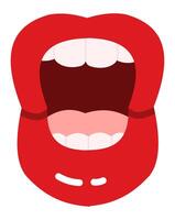 Red lips parting slightly, revealing bright white teeth and a pink tongue, conveying emotions of speaking, singing, or expressing deep feelings and desires vector