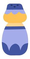 Salt shaker featuring a vibrant blue cap and a bright yellow body, positioned against a clean white background. Simple flat design perfect for food and cooking projects vector