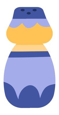 Salt shaker featuring a vibrant blue cap and a bright yellow body, positioned against a clean white background. Simple flat design perfect for food and cooking projects