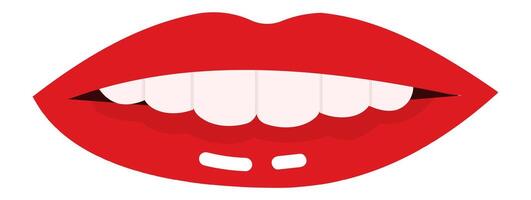Cartoon drawing of red lips slightly open showing teeth biting lower lip in a suggestive expression, isolated illustration on white background vector