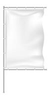 White rectangular flag waving gracefully on a sturdy metal pole with rings, offering a versatile template for custom designs and branding opportunities in various contexts vector