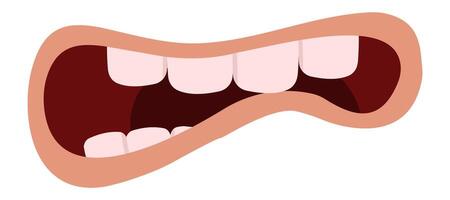 Open cartoon mouth showing teeth and tongue, expressing a variety of emotions such as anger, surprise, happiness, or fear, isolated on white background vector