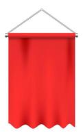 Red cloth banner hanging from a metallic support, waving gently in the wind against a clean white background, creating an ideal space for adding text or logos for promotional use vector
