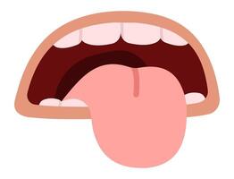 Cartoon illustration featuring an open mouth displaying a tongue and teeth, creating a humorous expression with a funny face, set against a clean white background vector