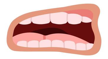 Cartoon illustration featuring an open mouth, displaying a tongue and teeth while screaming. The image captures a range of emotions, including fear and surprise, set against a white background vector