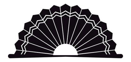 Stylized semicircular radiating shape with black and white alternating elements, evoking a fan, peacock tail, or rising sun, creating a visually striking geometric pattern vector