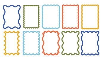 Wavy frames. Curvy border, smooth zigzag scalloped frame and rectangle shapes with wave edge. Retro decorative squiggly card borders set with editable stroke paths vector