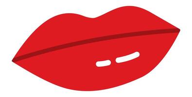 Cartoon drawing of red lips slightly open showing a hint of teeth with red lipstick on a white background, ideal for beauty and makeup projects vector