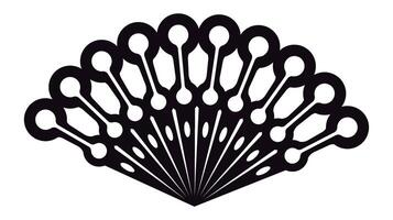 Black and white stylized peacock fan spreading its mesmerizing feathers creating a beautiful symmetrical pattern, ideal for fashion, textile, or interior design projects vector