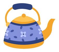Traditional kettle featuring a charming floral pattern and a sturdy handle, waiting to be filled with water and placed on the stovetop, perfect for brewing a hot beverage vector