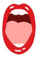 Open mouth displaying vibrant red lips, showing tongue and teeth while screaming or singing, creating an expressive illustration on a clean white background vector