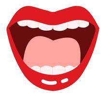 Open mouth displaying bright red lipstick, revealing tongue and teeth while expressing surprise and astonishment, capturing a moment of unexpected excitement and joy vector