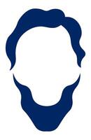 Minimalist graphic representing the face of Abraham Lincoln, recognizable by his characteristic hairstyle and beard, using only two colors and negative space vector