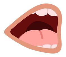 Cartoon illustration featuring an open mouth with tongue and teeth, expressing emotions through screaming or singing, rendered in a simple flat style on a white background vector
